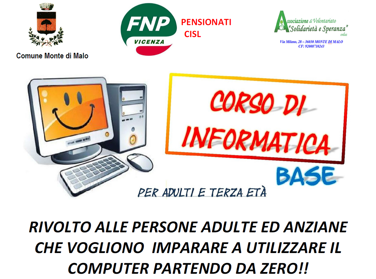 La FNP Pensionati Vicenza promuove un Corso di Informatica di Base per adulti e terza età.